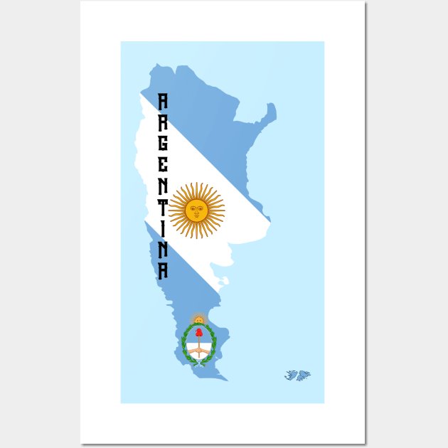 Argentina flag & map Wall Art by Travellers